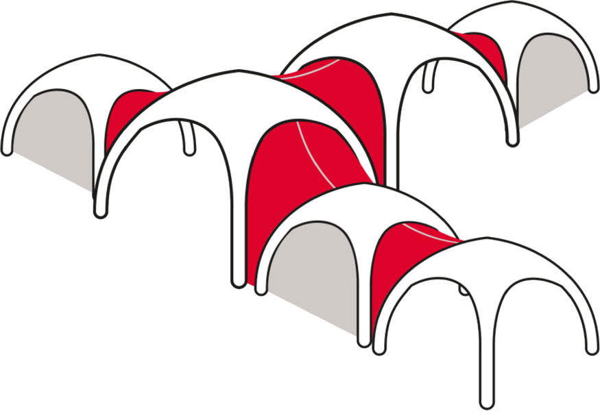 Mit Fusion-Panels verbundene Einsatzzelte